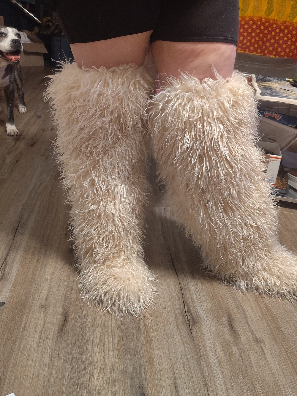 Source Unknown Cream Fluffy Over-the-Knee Boots